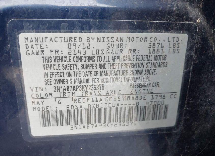 Photo 9 of 2019 Nissan Sentra S (VIN 3N1AB7AP3KY235376)