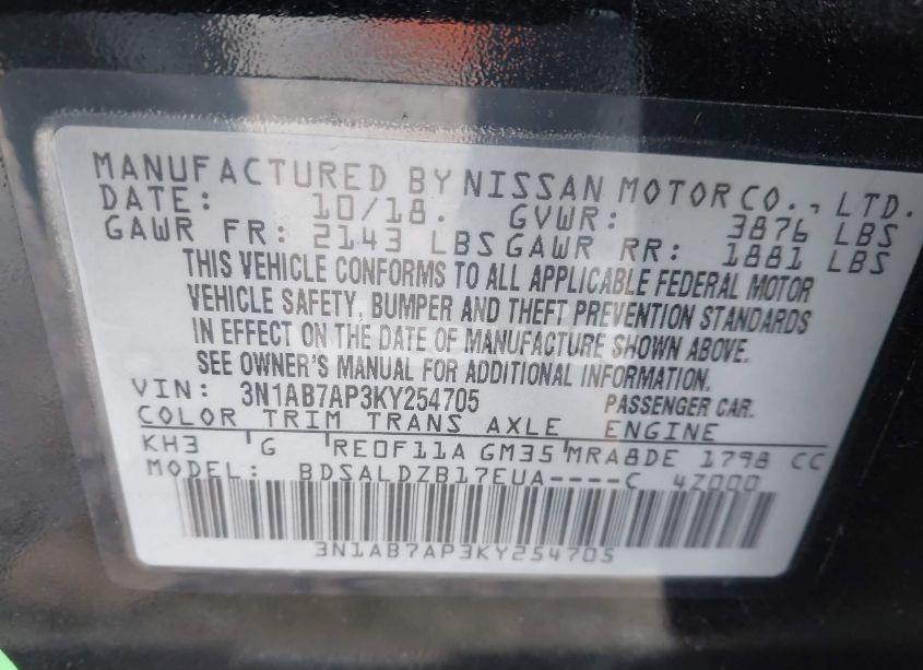 Photo 9 of 2019 Nissan Sentra SV (VIN 3N1AB7AP3KY254705)