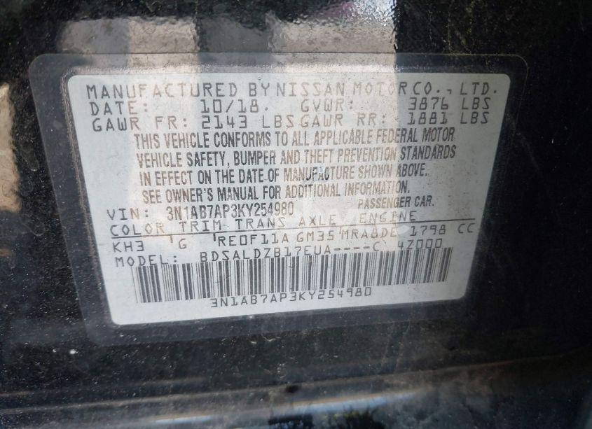 Photo 9 of 2019 Nissan Sentra SV (VIN 3N1AB7AP3KY254980)