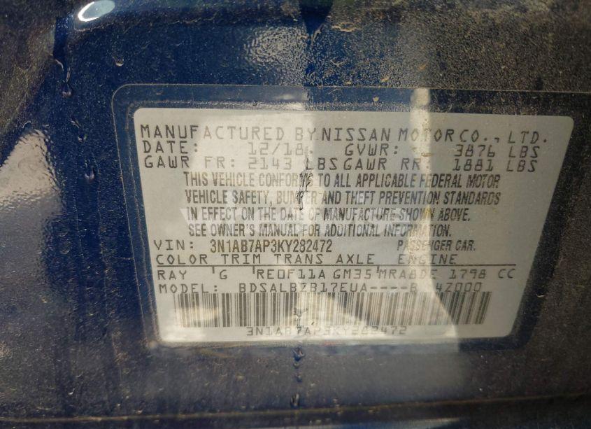 Photo 9 of 2019 Nissan Sentra S (VIN 3N1AB7AP3KY282472)