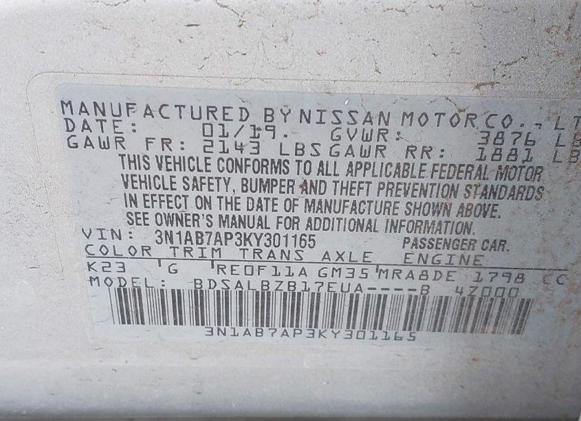 Photo 9 of 2019 Nissan Sentra S (VIN 3N1AB7AP3KY301165)