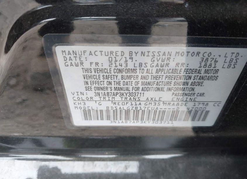 Photo 9 of 2019 Nissan Sentra SL (VIN 3N1AB7AP3KY303711)