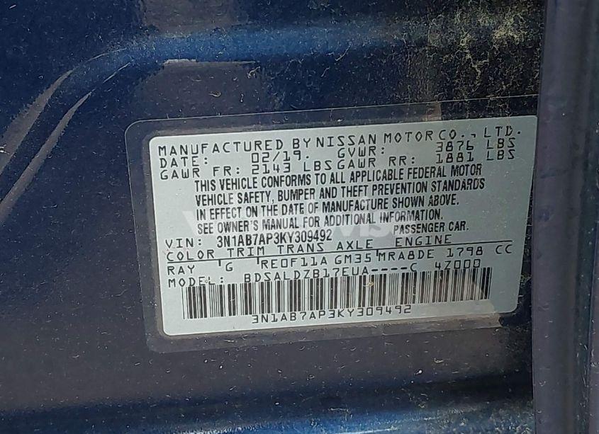 Photo 9 of 2019 Nissan Sentra SV (VIN 3N1AB7AP3KY309492)