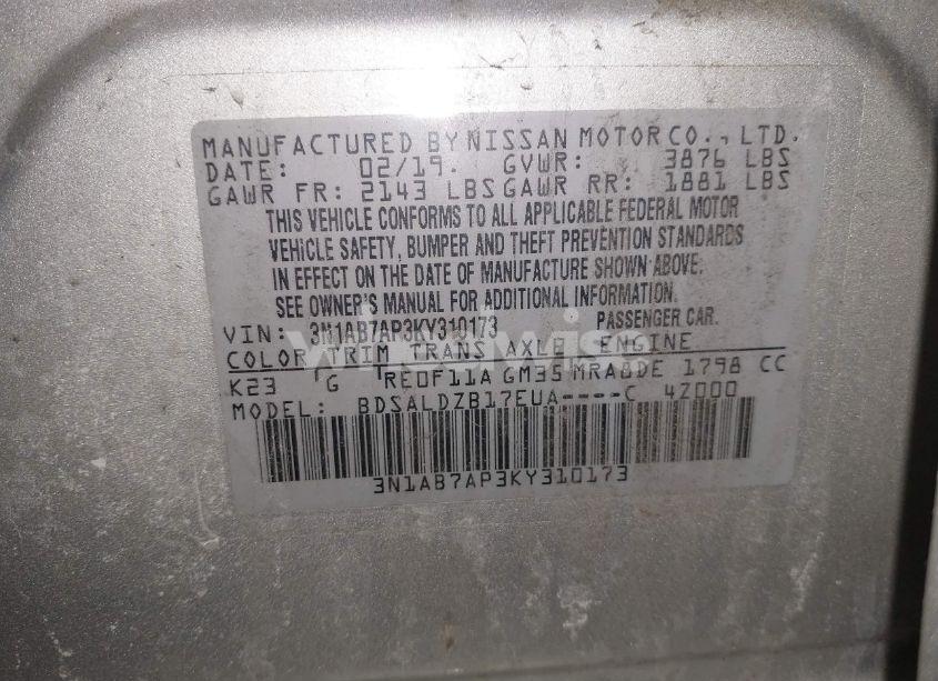 Photo 9 of 2019 Nissan Sentra SV (VIN 3N1AB7AP3KY310173)