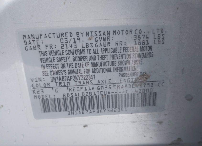 Photo 9 of 2019 Nissan Sentra SV (VIN 3N1AB7AP3KY322341)