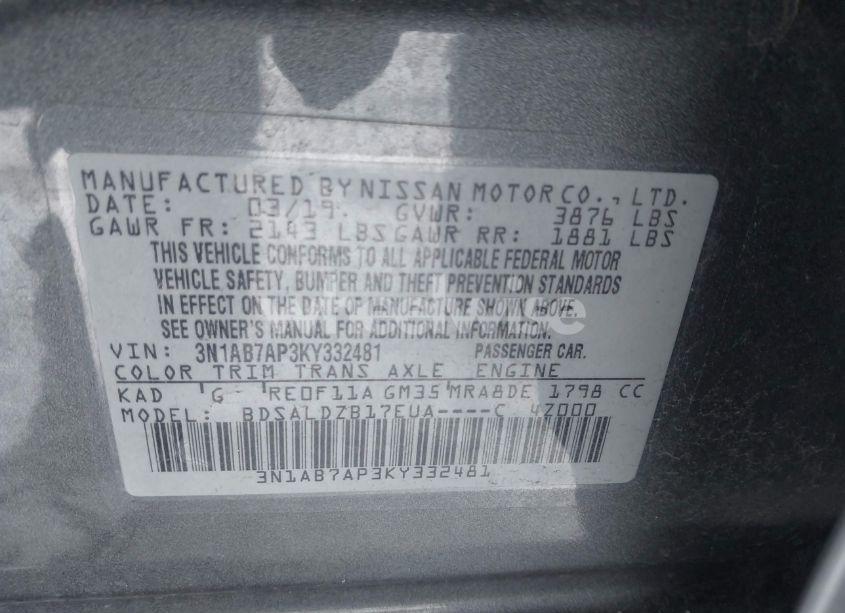 Photo 9 of 2019 Nissan Sentra SV (VIN 3N1AB7AP3KY332481)