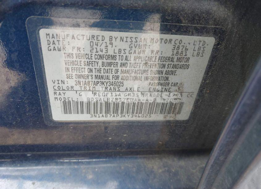 Photo 9 of 2019 Nissan Sentra S (VIN 3N1AB7AP3KY346025)