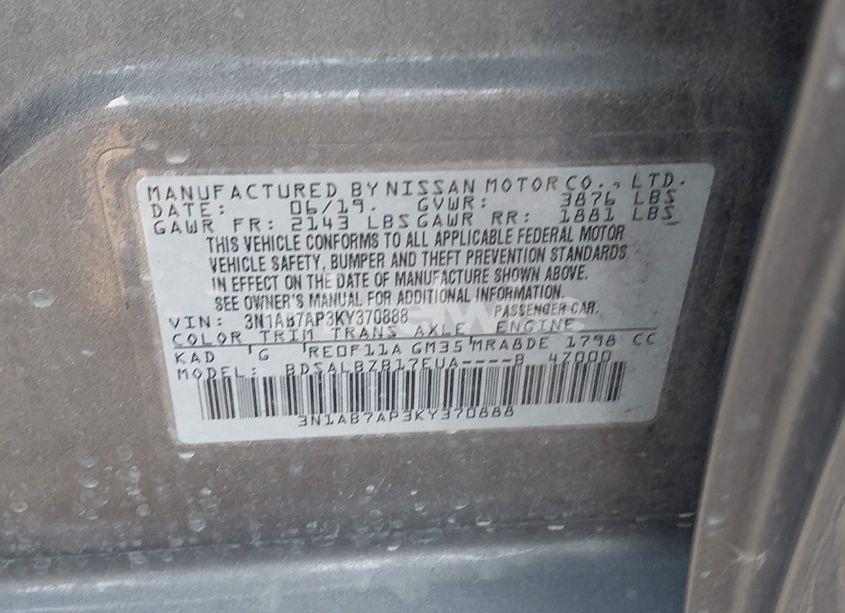 Photo 9 of 2019 Nissan Sentra S (VIN 3N1AB7AP3KY370888)