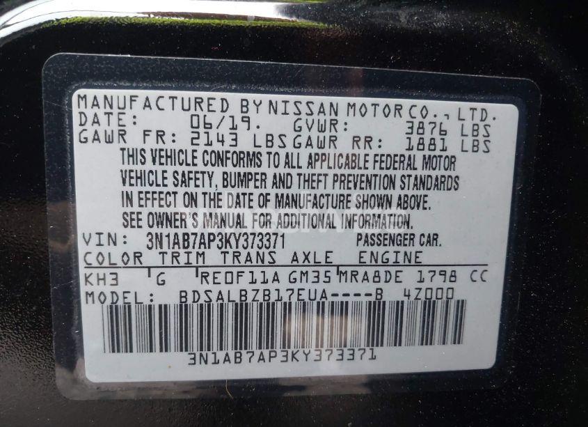 Photo 9 of 2019 Nissan Sentra S (VIN 3N1AB7AP3KY373371)