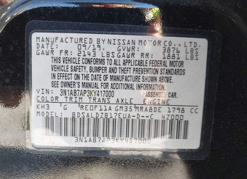 Photo 9 of 2019 Nissan Sentra SV (VIN 3N1AB7AP3KY417000)