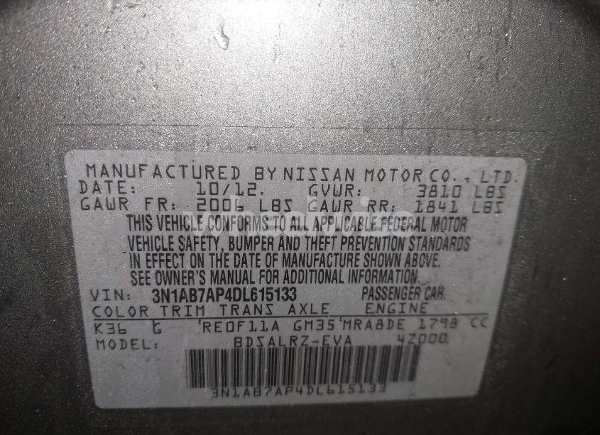 Photo 9 of 2013 Nissan Sentra SR (VIN 3N1AB7AP4DL615133)