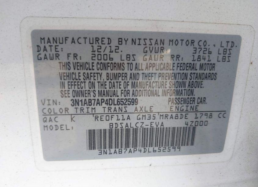 Photo 9 of 2013 Nissan Sentra S (VIN 3N1AB7AP4DL652599)