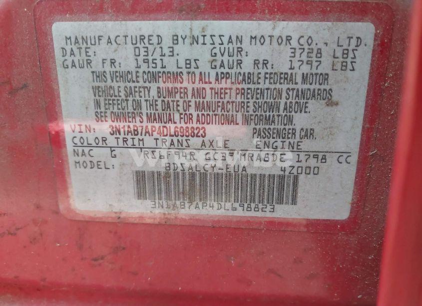 Photo 9 of 2013 Nissan Sentra S (VIN 3N1AB7AP4DL698823)