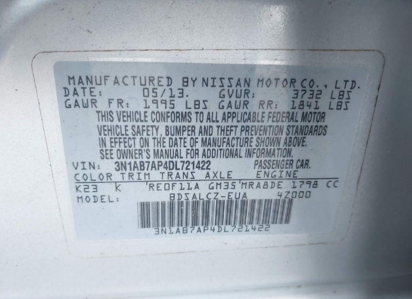 Photo 9 of 2013 Nissan Sentra S (VIN 3N1AB7AP4DL721422)