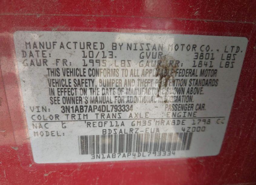 Photo 9 of 2013 Nissan Sentra SR (VIN 3N1AB7AP4DL793334)