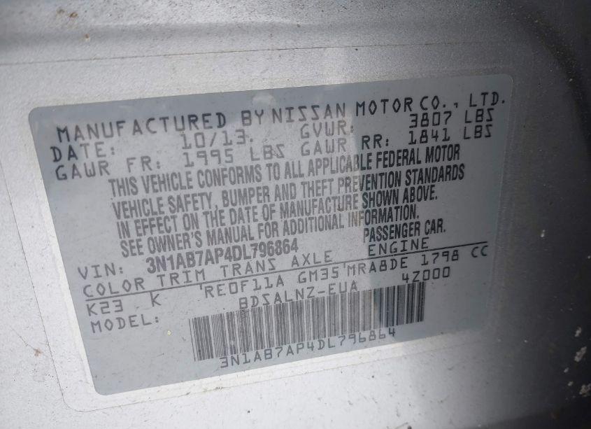 Photo 9 of 2013 Nissan Sentra FE+ SV (VIN 3N1AB7AP4DL796864)