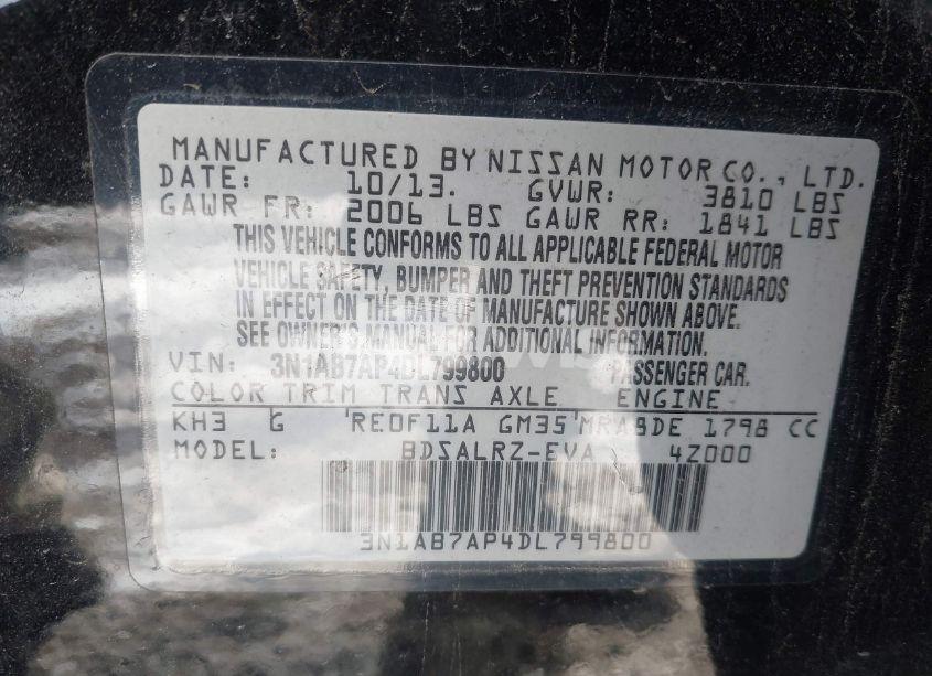 Photo 9 of 2013 Nissan Sentra SR (VIN 3N1AB7AP4DL799800)