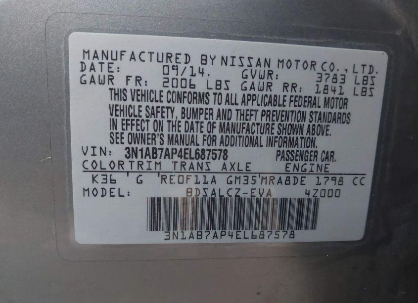 Photo 9 of 2014 Nissan Sentra S (VIN 3N1AB7AP4EL687578)