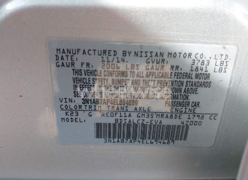 Photo 9 of 2014 Nissan Sentra S (VIN 3N1AB7AP4EL694689)