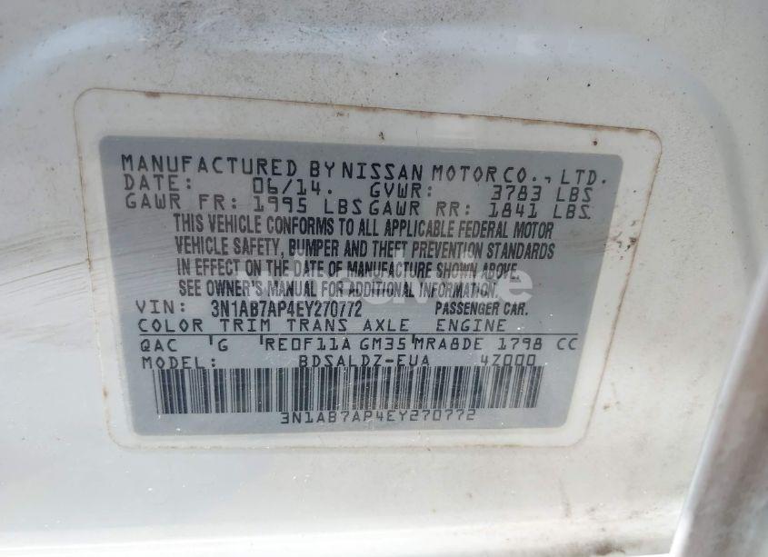 Photo 9 of 2014 Nissan Sentra FE+ S/FE+ SV/S/SL/SR/SV (VIN 3N1AB7AP4EY270772)