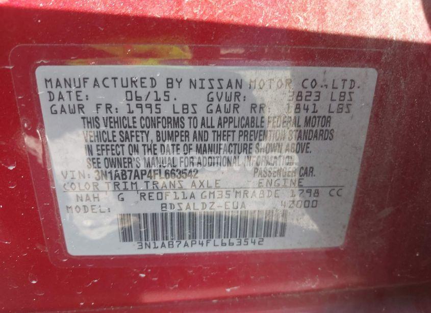 Photo 9 of 2015 Nissan Sentra FE+ S/S/SL/SR/SV (VIN 3N1AB7AP4FL663542)
