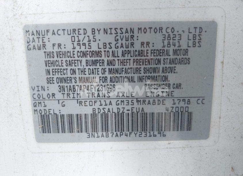 Photo 9 of 2015 Nissan Sentra FE+ S/S/SL/SR/SV (VIN 3N1AB7AP4FY231696)