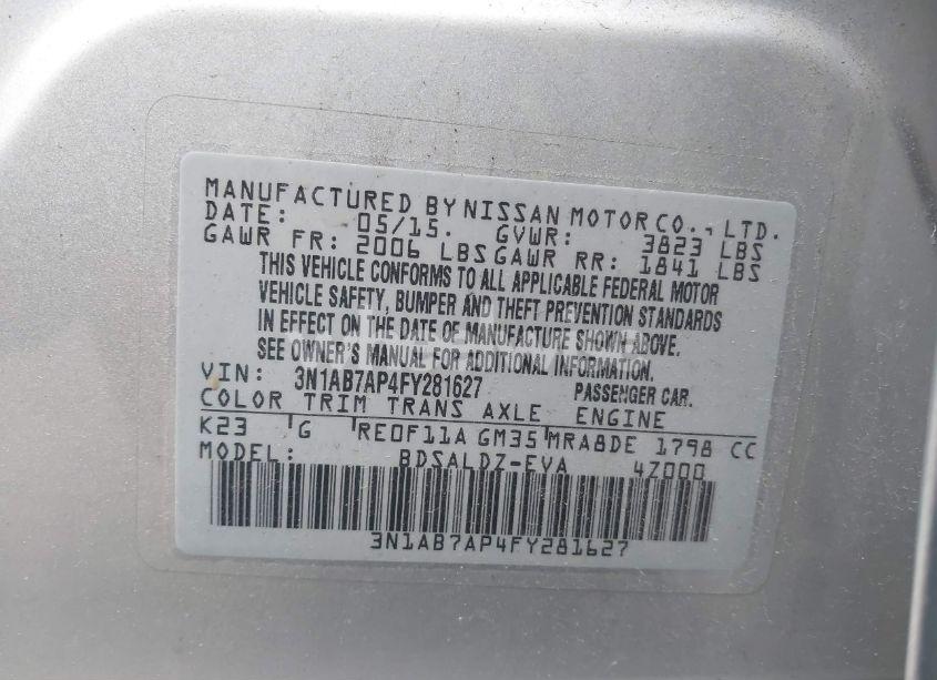 Photo 9 of 2015 Nissan Sentra FE+ S/S/SL/SR/SV (VIN 3N1AB7AP4FY281627)