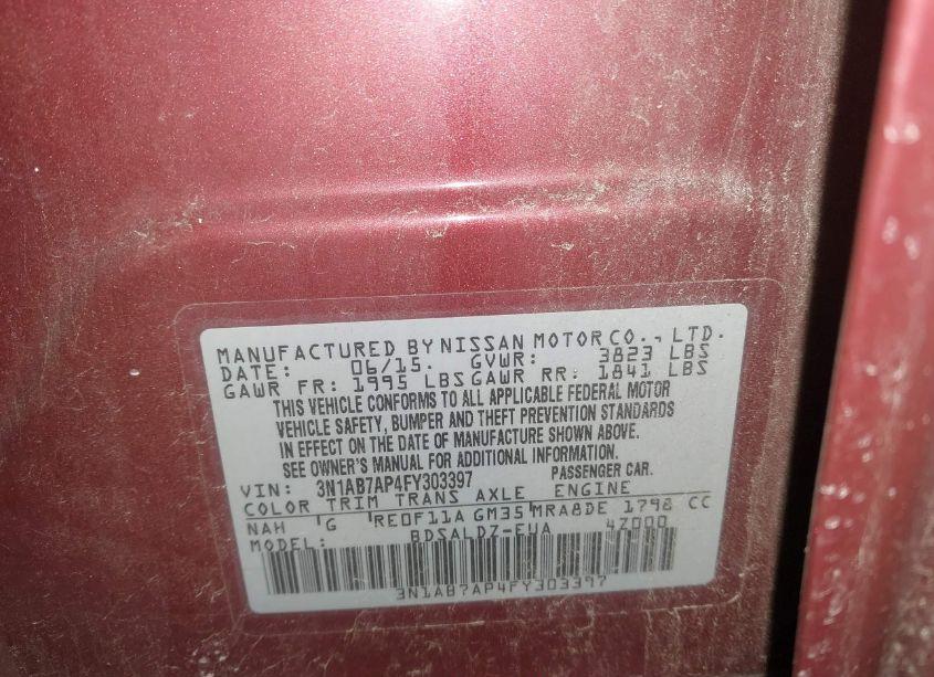 Photo 9 of 2015 Nissan Sentra SV (VIN 3N1AB7AP4FY303397)