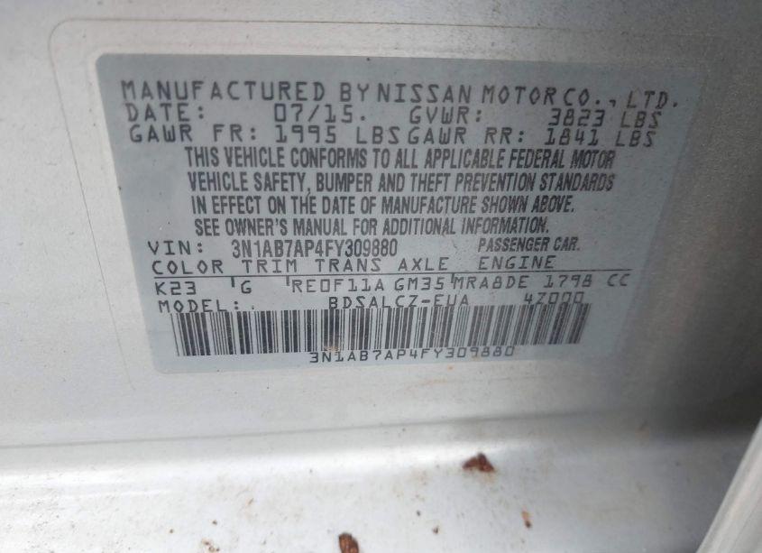 Photo 9 of 2015 Nissan Sentra S (VIN 3N1AB7AP4FY309880)