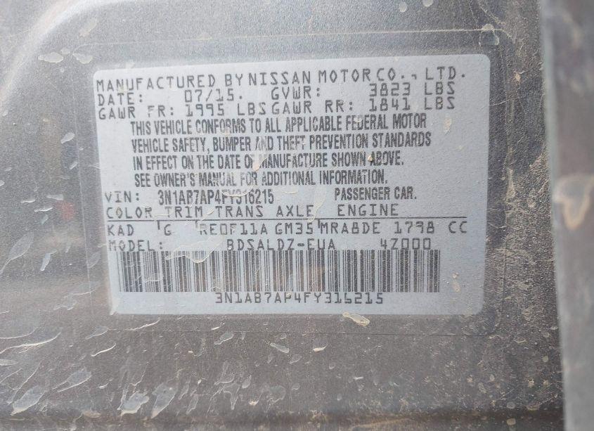 Photo 9 of 2015 Nissan Sentra SV (VIN 3N1AB7AP4FY316215)