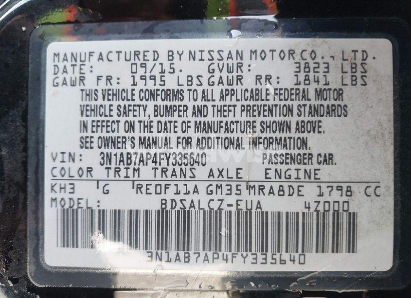 Photo 9 of 2015 Nissan Sentra S (VIN 3N1AB7AP4FY335640)