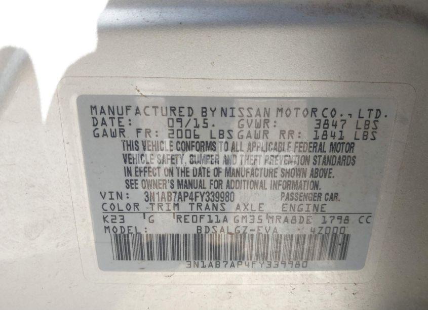 Photo 9 of 2015 Nissan Sentra SL (VIN 3N1AB7AP4FY339980)