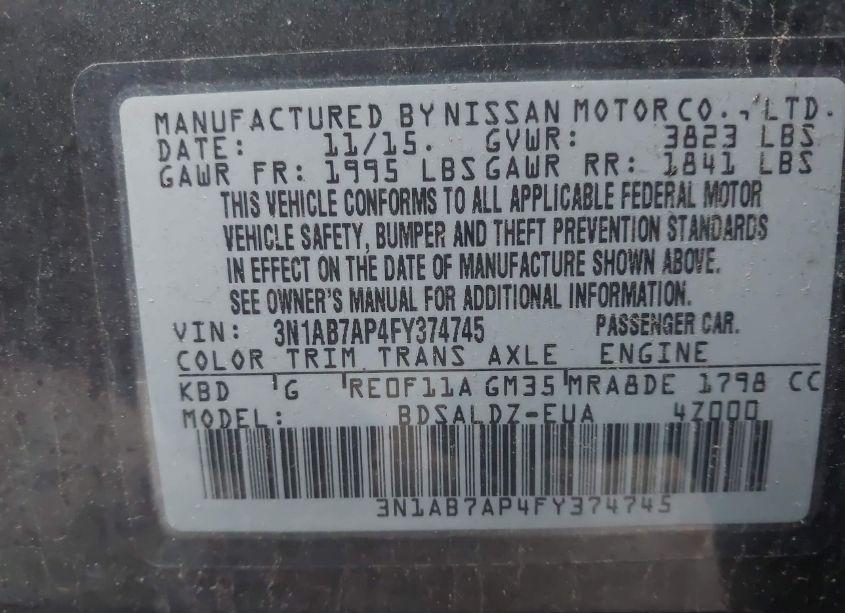 Photo 9 of 2015 Nissan Sentra SV (VIN 3N1AB7AP4FY374745)