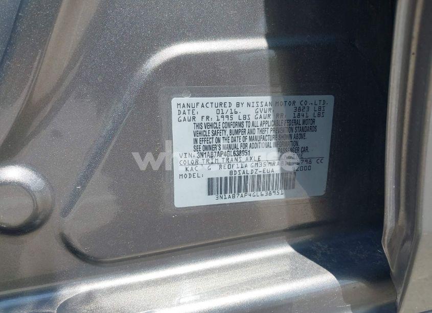 Photo 9 of 2016 Nissan Sentra FE+ S/S/SL/SR/SV (VIN 3N1AB7AP4GL638951)