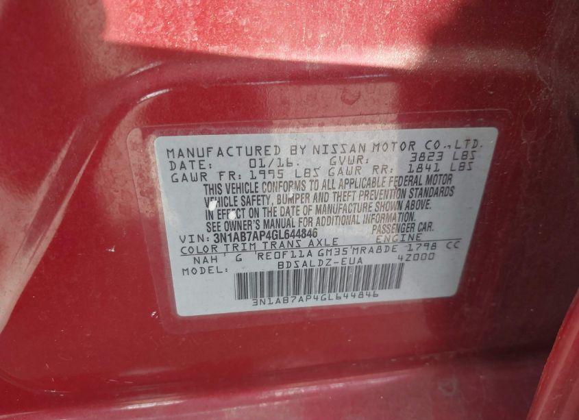 Photo 9 of 2016 Nissan Sentra FE+ S/S/SL/SR/SV (VIN 3N1AB7AP4GL644846)