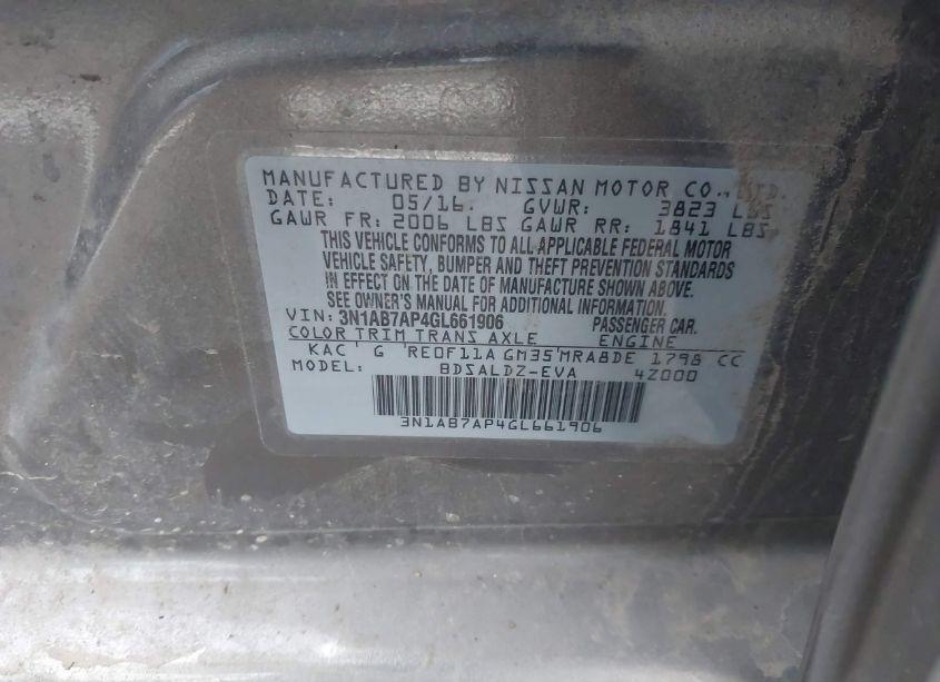 Photo 9 of 2016 Nissan Sentra FE+ S/S/SL/SR/SV (VIN 3N1AB7AP4GL661906)