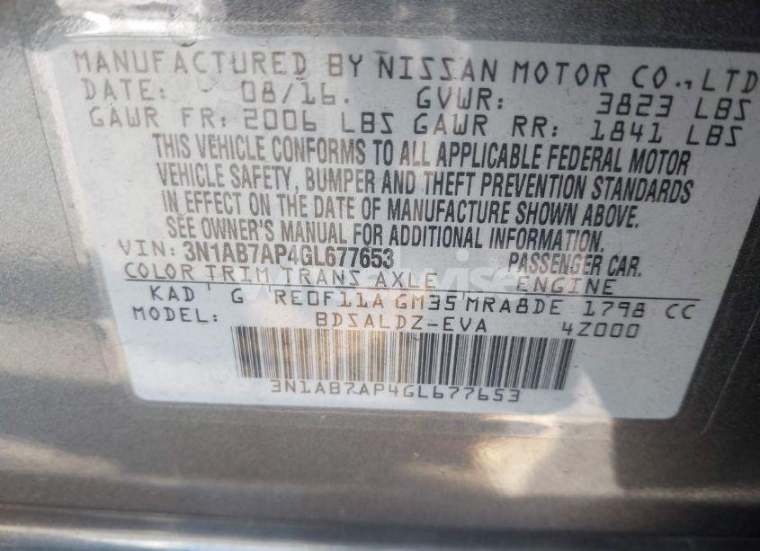 Photo 9 of 2016 Nissan Sentra SV (VIN 3N1AB7AP4GL677653)