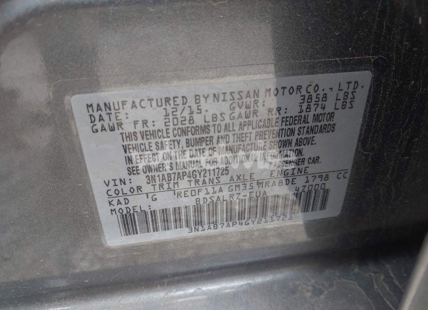 Photo 9 of 2016 Nissan Sentra SR (VIN 3N1AB7AP4GY211725)