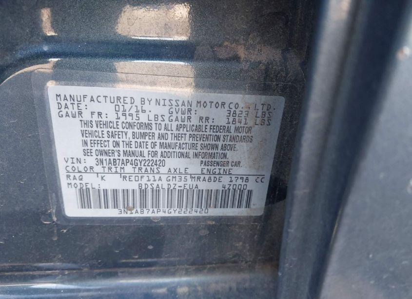 Photo 9 of 2016 Nissan Sentra SV (VIN 3N1AB7AP4GY222420)