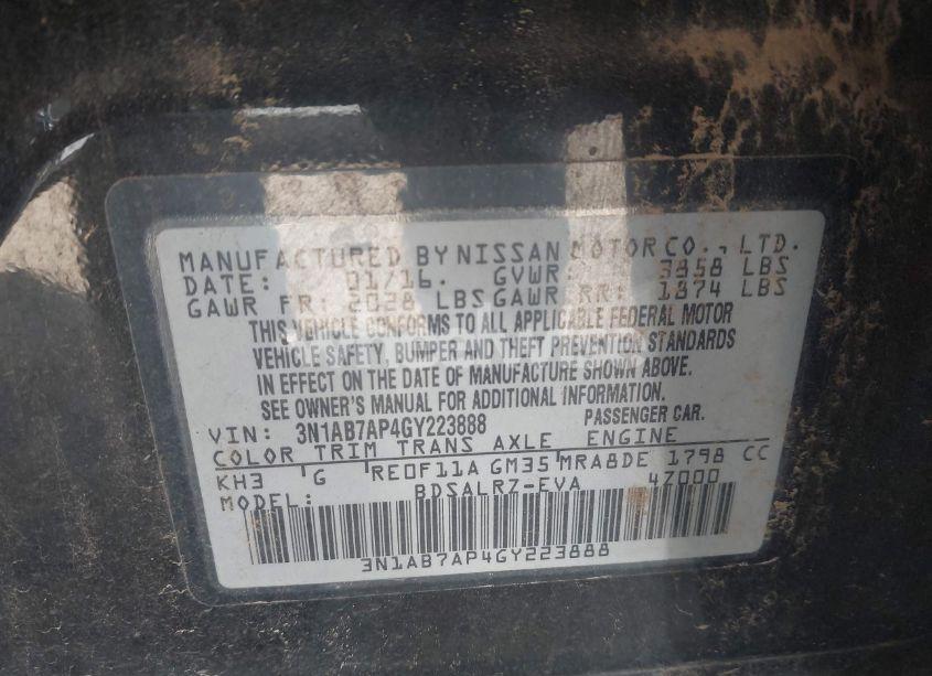 Photo 9 of 2016 Nissan Sentra SR (VIN 3N1AB7AP4GY223888)