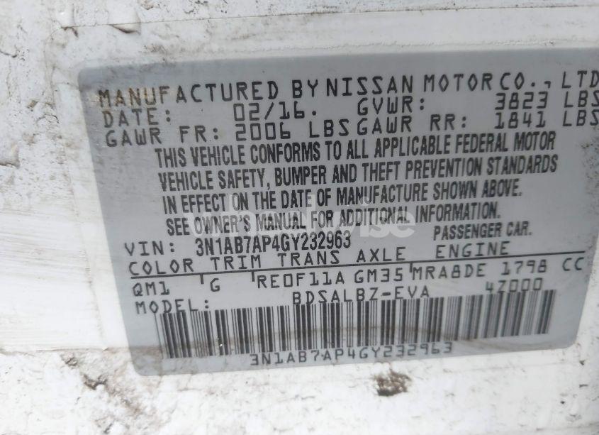 Photo 9 of 2016 Nissan Sentra FE+ S/S/SL/SR/SV (VIN 3N1AB7AP4GY232963)