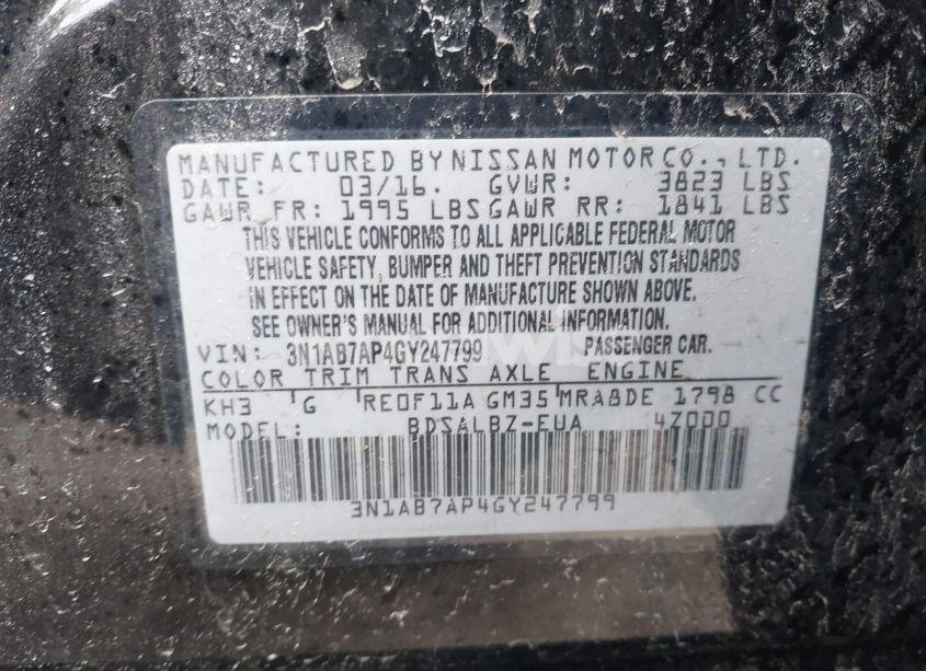 Photo 9 of 2016 Nissan Sentra S (VIN 3N1AB7AP4GY247799)