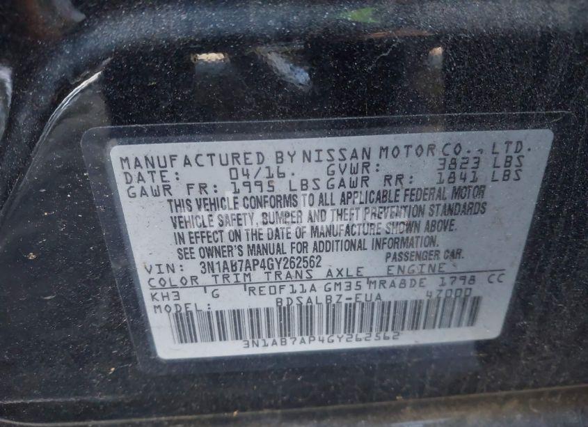 Photo 9 of 2016 Nissan Sentra S (VIN 3N1AB7AP4GY262562)