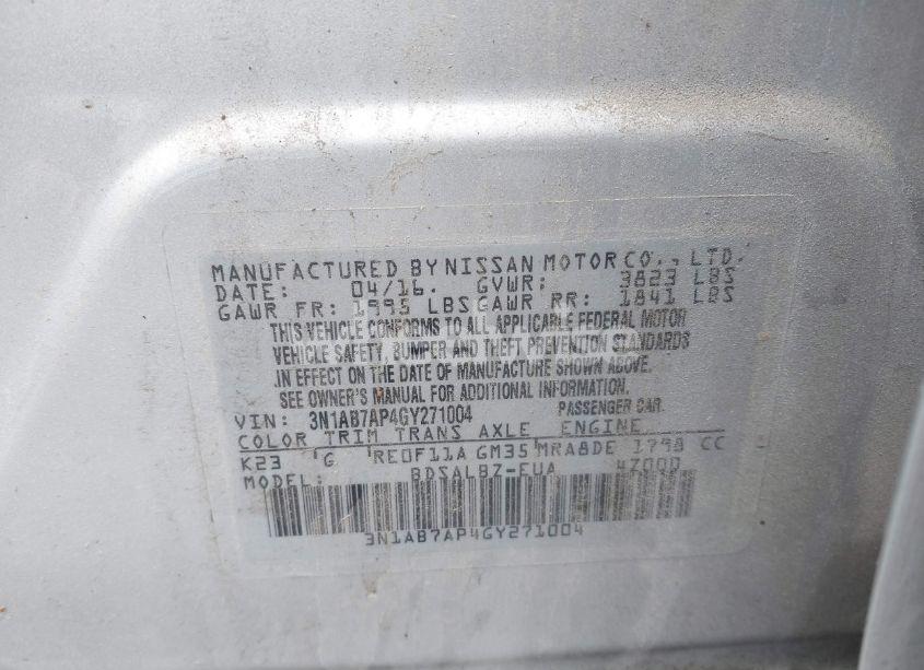 Photo 9 of 2016 Nissan Sentra S (VIN 3N1AB7AP4GY271004)