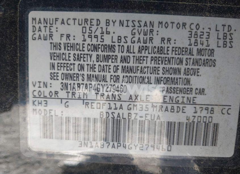 Photo 9 of 2016 Nissan Sentra FE+ S/S/SL/SR/SV (VIN 3N1AB7AP4GY279460)