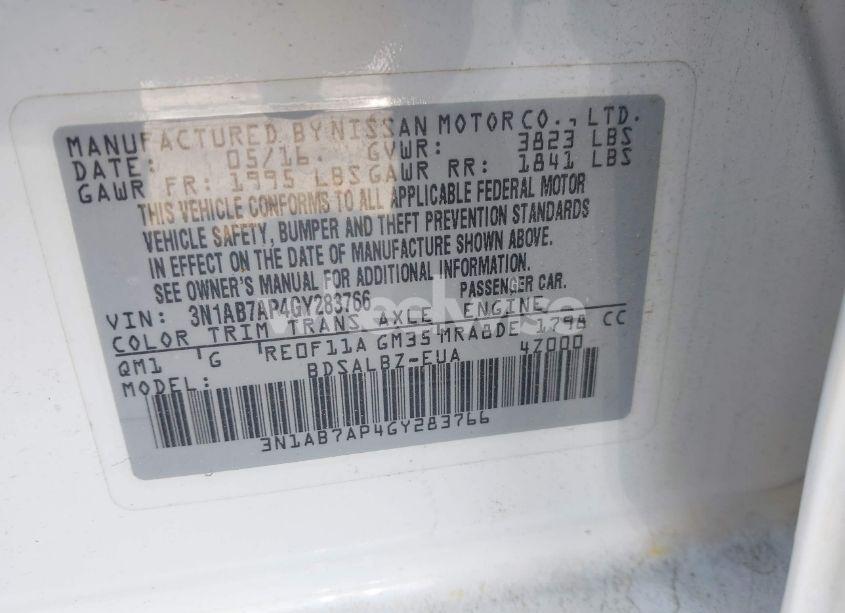 Photo 9 of 2016 Nissan Sentra FE+ S/S/SL/SR/SV (VIN 3N1AB7AP4GY283766)