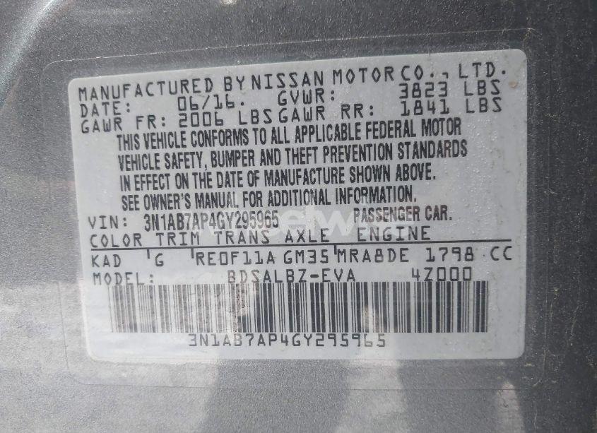 Photo 9 of 2016 Nissan Sentra FE+ S/S/SL/SR/SV (VIN 3N1AB7AP4GY295965)