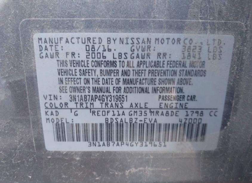 Photo 9 of 2016 Nissan Sentra S (VIN 3N1AB7AP4GY319651)