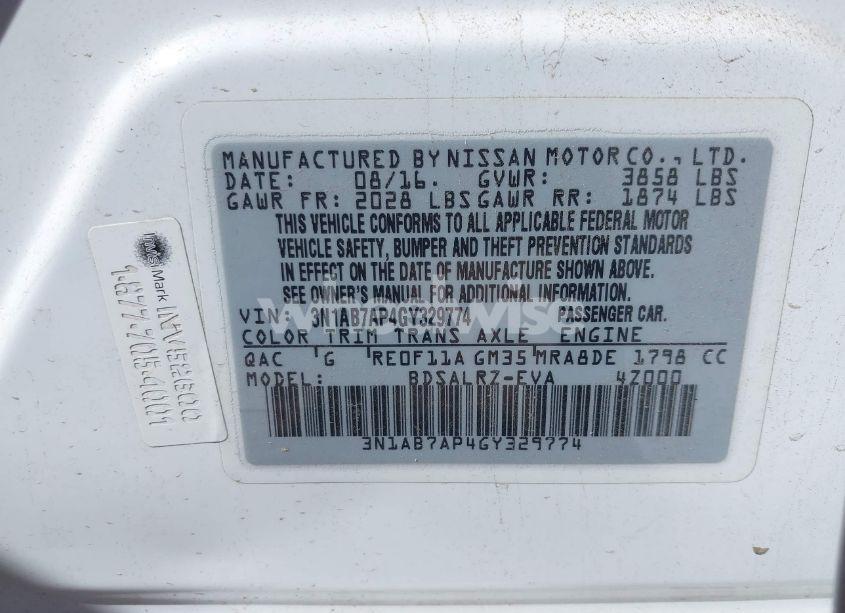 Photo 9 of 2016 Nissan Sentra SR (VIN 3N1AB7AP4GY329774)