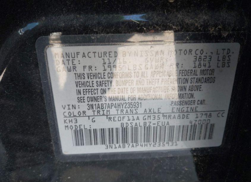 Photo 9 of 2017 Nissan Sentra S (VIN 3N1AB7AP4HY235931)